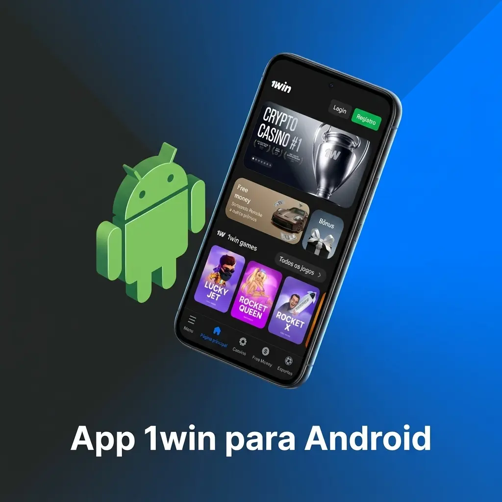 Tela do aplicativo 1win para Android com opções de apostas esportivas e cassino disponíveis para download gratuito