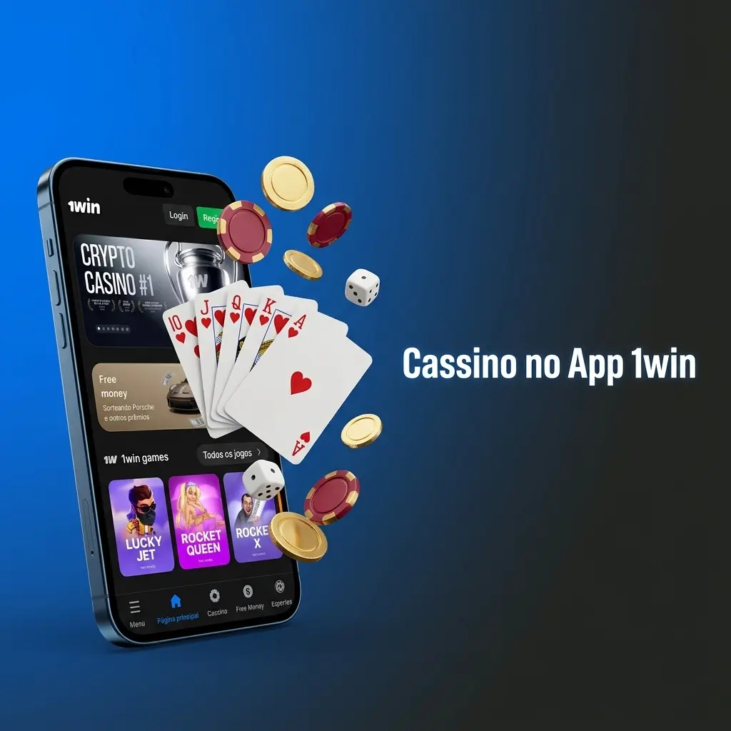Interface do cassino 1win no app móvel com jogos de slots, roleta e cassino ao vivo com dealers reais