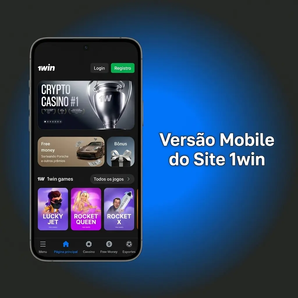 Versão mobile do site 1win aberta no navegador do smartphone com layout responsivo e acesso completo à plataforma
