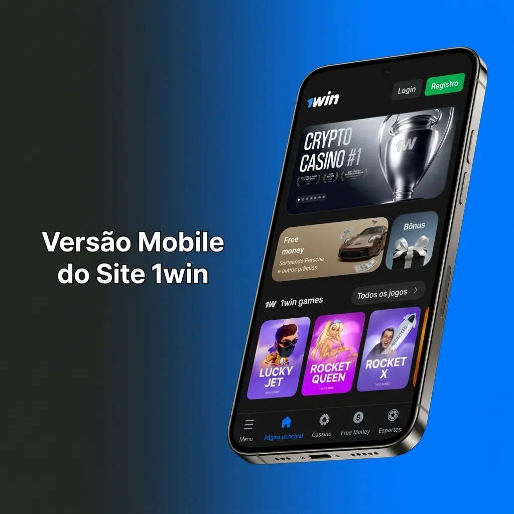 Interface mobile do site 1win exibida em smartphone, com apostas esportivas, cassino e pagamentos via Pix